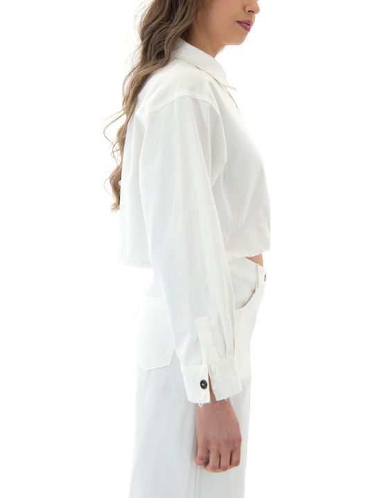 Long Sleeve Women's Denim Shirt White