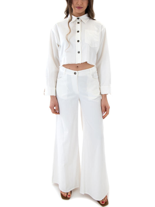 Long Sleeve Women's Denim Shirt White