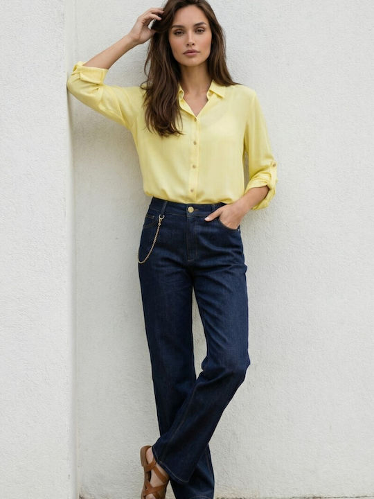 Long Sleeve Women's Denim Shirt Yellow Monochrome