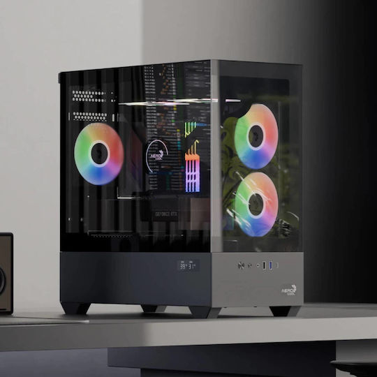 Aerocool P300D Digi-G-BK-v1 Gaming Mini Tower Carcasă PC cu Deschidere Laterală Neagră