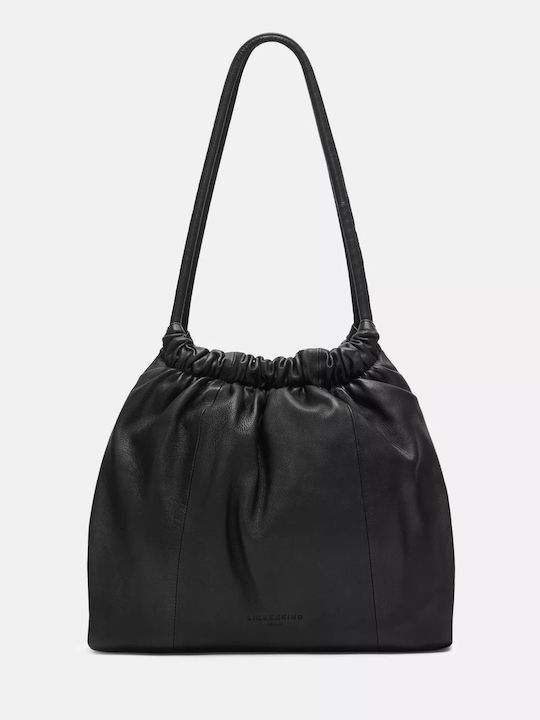 Damen Leder Schulter Shopper Schwarz