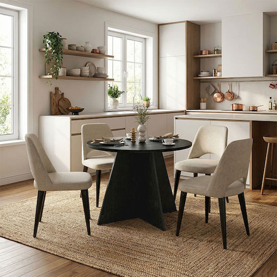 Round Dining Room Table Wooden Sencron Black 100x100x75.7cm