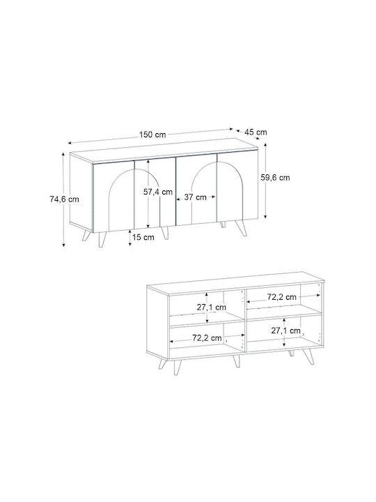 Bufet Din Lemn Alb 150x45x74.6cm