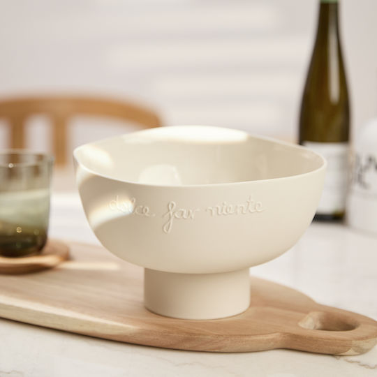 Raeder Round Ceramic Serving Bowl Beige