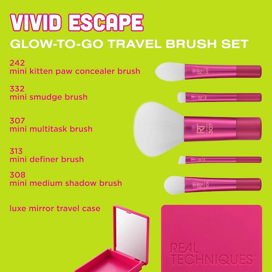 Real Techniques Glow To Go Travel Set Vivid Σετ Πινέλα Μακιγιάζ Ταξιδίου 4τμχ