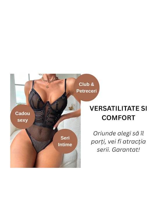 Sexy Mesh Shaping Bodysuit Push-up Metal Elements Black