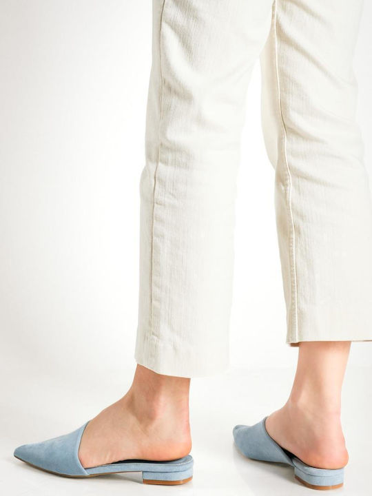 Suede Mules With Low Heel In Light Blue Colour
