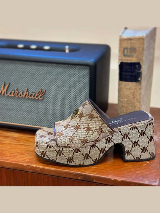 Mules With Heel In Beige Colour