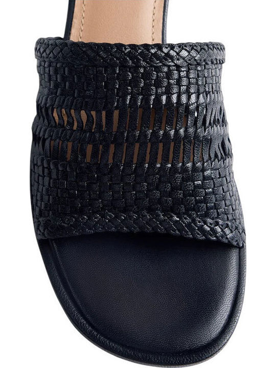 Leather Mules with Low Heel in Black Colour