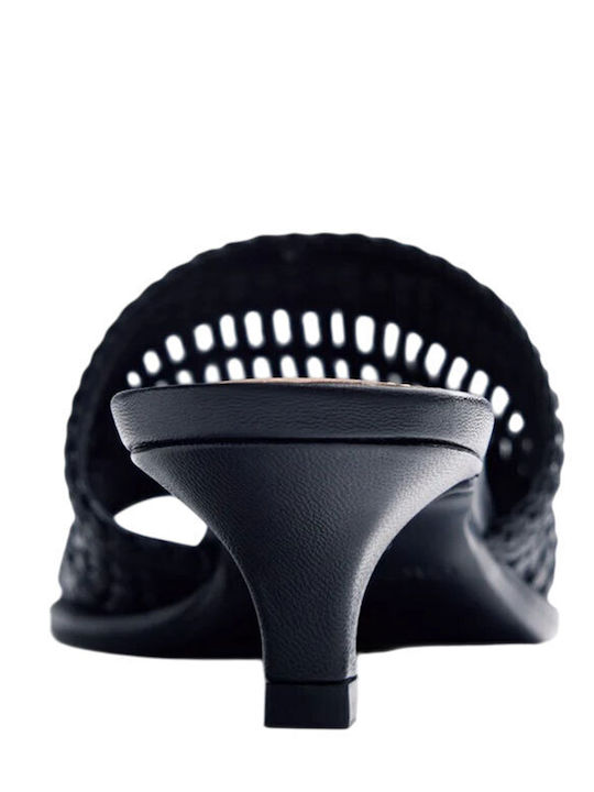 Leather Mules with Low Heel in Black Colour