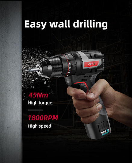 Deli DM128672 Percussive Drill Driver Battery Brushless 16V