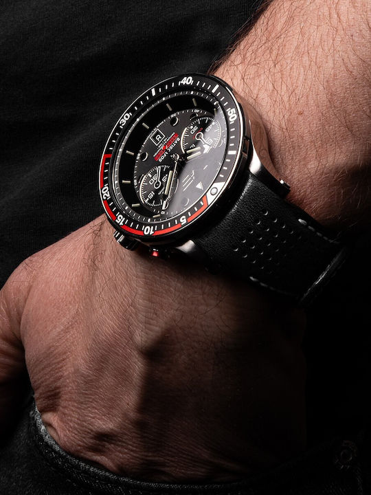 Vostok Europe Men's Chronograph Battery Watch with Black Leather Strap