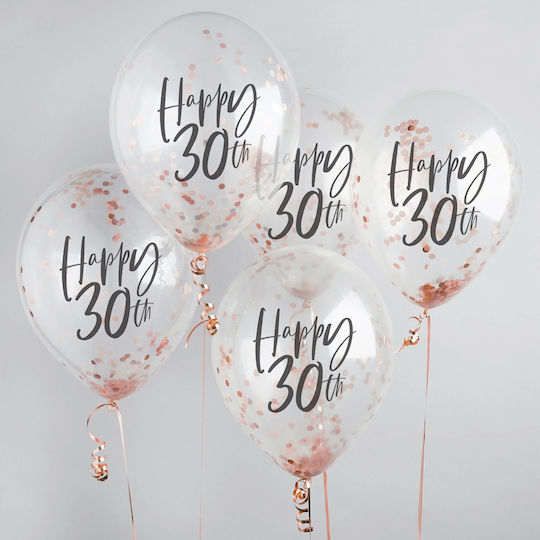 Transparent Balloons 'happy 30th' Rose Gold Confetti 5 Pcs
