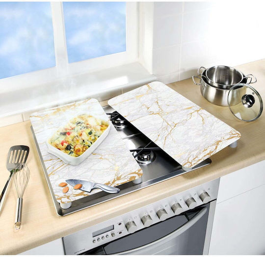 Set 2 Glass Protective Plates Stove In White Gold Color Wenko Marble 52x30 Cm