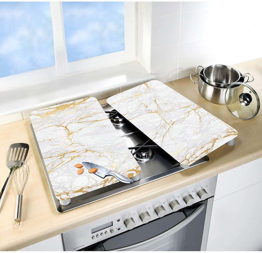 Set 2 Glass Protective Plates Stove In White Gold Color Wenko Marble 52x30 Cm