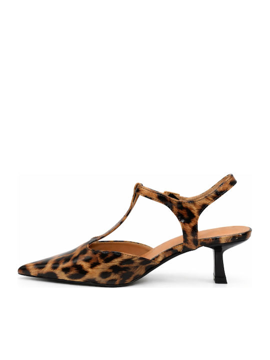 Heels with Strap & Thin Mid Heel Animal Print Brown SH-C639-26HH-LEOPA