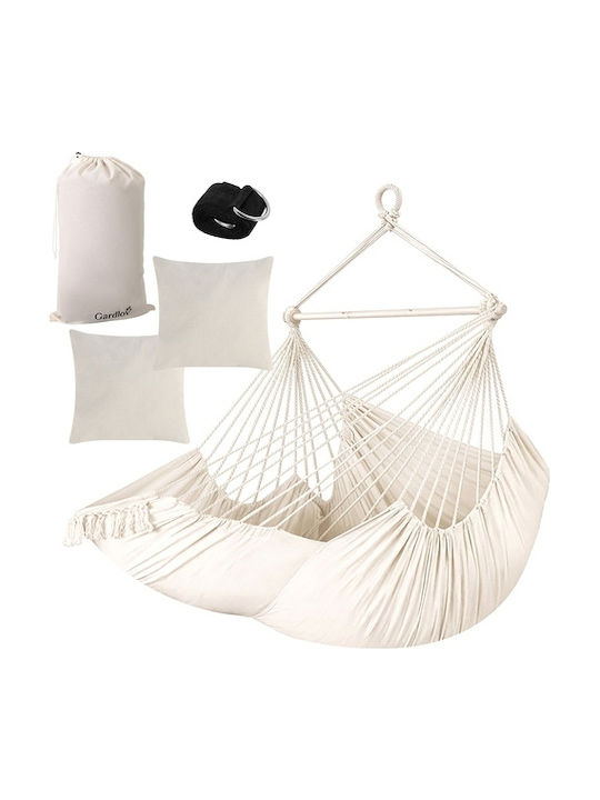 Leagăn Suspendat Boho Fotoliu Din Material Textil Bej Rezistent Până La 150kg 220x100x115cm
