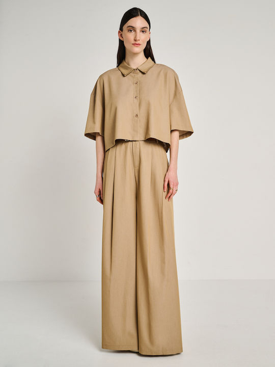 Women's High Rise Fabric Trousers Brown 60-002.055.N0049