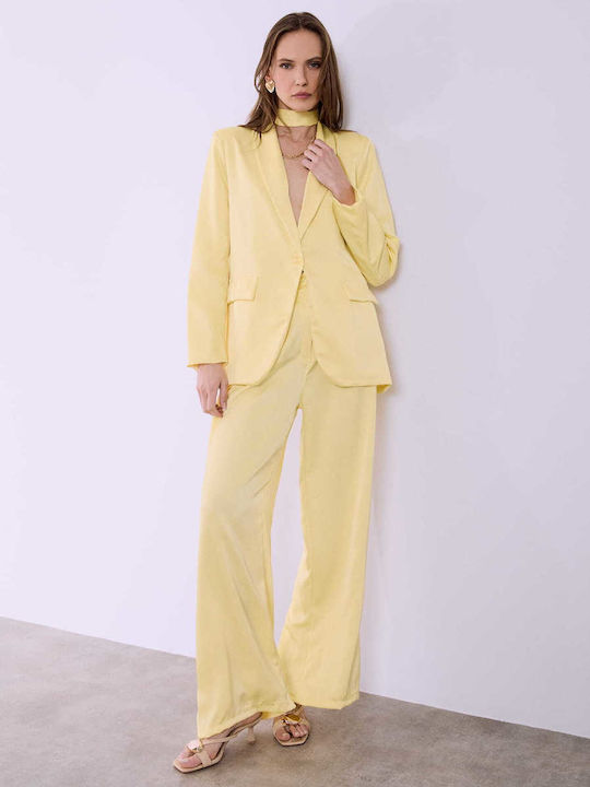 Celestino Bluza Damă Satin Plisată Loose Fit Galbenă