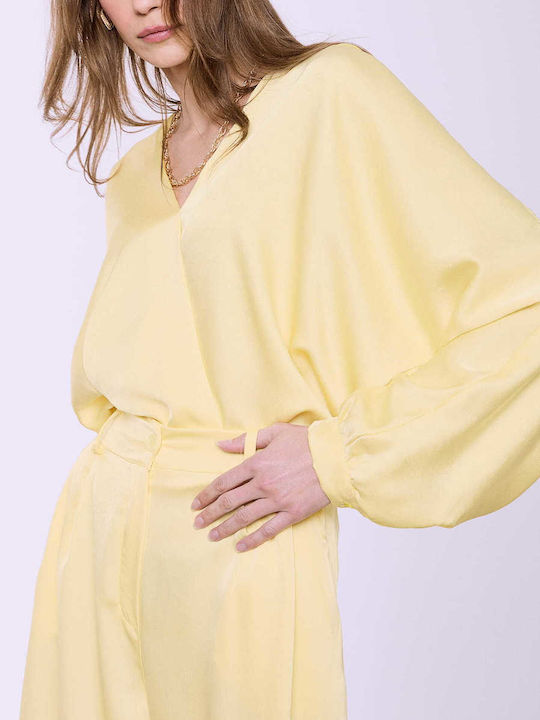 Celestino Bluza Damă Satin Plisată Loose Fit Galbenă