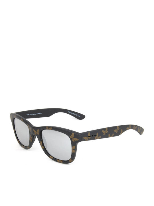Italia Independent Damen Sonnenbrillen mit Schwarzer Schildkröte Horn umrandetem Rahmen und Silber Verlaufsfarbe Spiegelglas 0090T.FLW.071