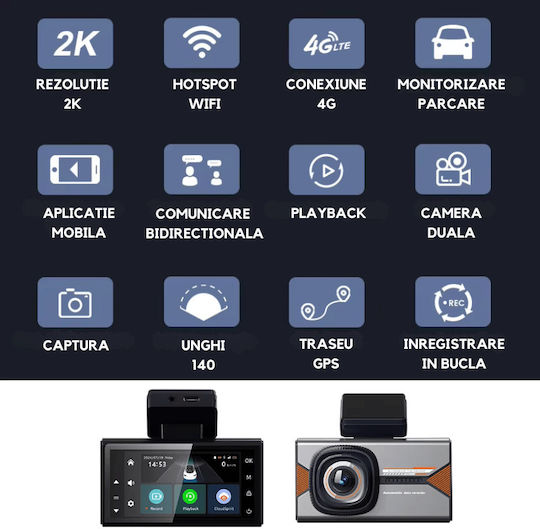 Taggo Taggo Autodigitale Videorekorder Für Auto 1440P Mit 3 Zoll Bildschirm WLAN GPS Und Rückfahrkamera
