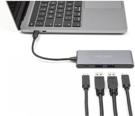 DeLock Hub 4 Porturi USB 3.2 cu Conectare USB-C Gri