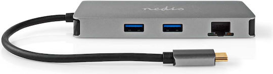 Nedis Hub Usb-c To Rj45 3usb-a Micro Sd Usb-c Pd 3.0 2hdmi 4k 5gbps 0.2m Black