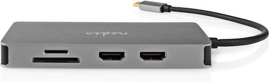 Nedis Hub Usb-c To Rj45 3usb-a Micro Sd Usb-c Pd 3.0 2hdmi 4k 5gbps 0.2m Black