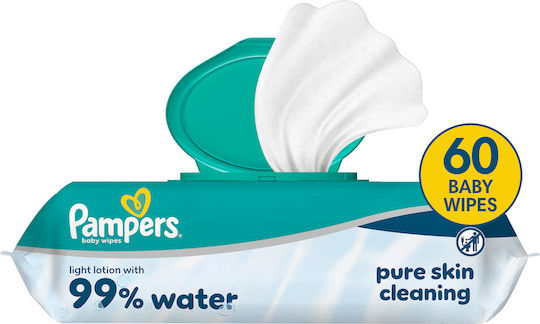 Pampers 99% Wasser Baby-Feuchttücher mit 99% Wasser, Duftfrei, Alkoholfrei & Parabene frei 60 Stück