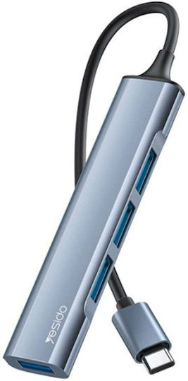 4in1 Docking Station Usb-C Zu 1x Usb 3.0 3x Usb 2.0 5gbps Aluminium Yesido Graue