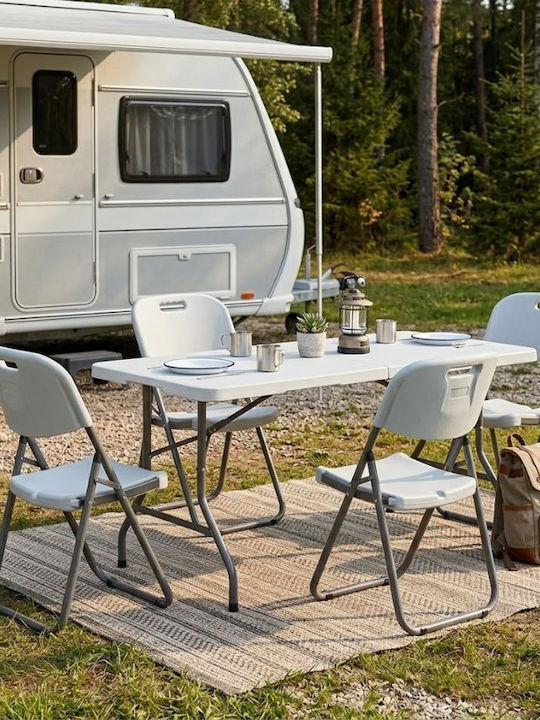 Plastic Outdoor Catering Table Foldable with Metal Frame Capri Ice White 152x70x74cm