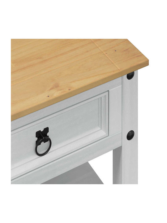 Rectangular Central Coffee Table Made of Solid Wood with Drawers White W100xD48xH45cm