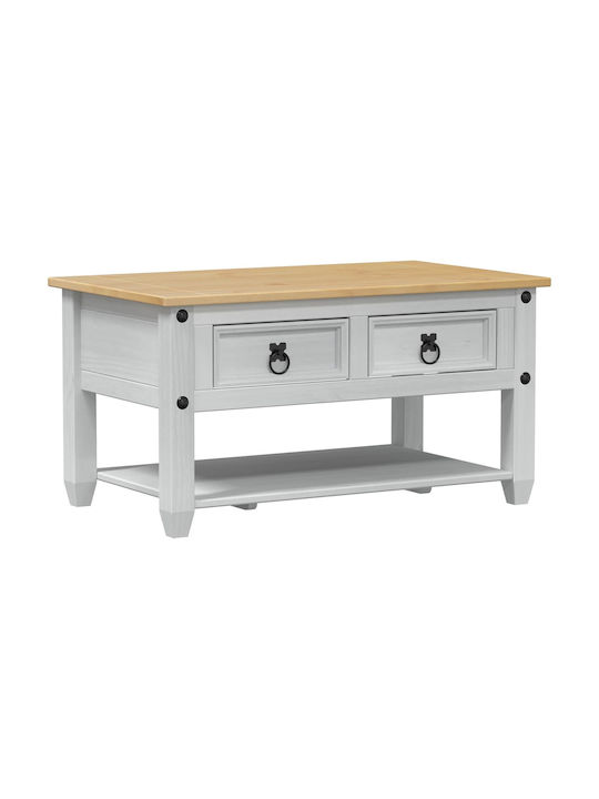 Rectangular Central Coffee Table Made of Solid Wood with Drawers White W85xD50xH45cm