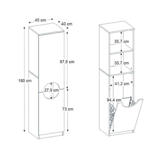Megapap Floor Bathroom Column Cabinet W45xD40xH180cm White