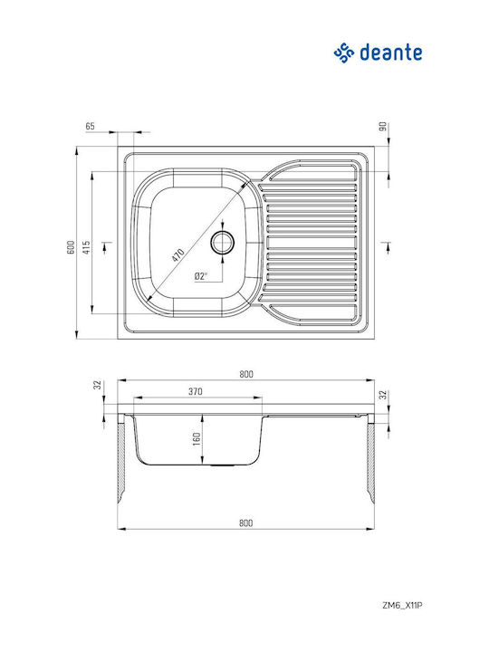 Deante Drop-In Küchenspüle Inox M60xB80cm Grau