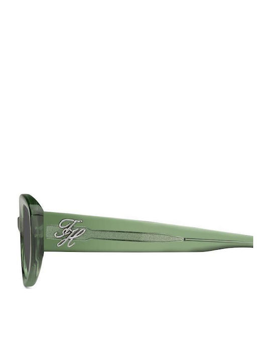 Tommy Hilfiger Women's Sunglasses with Green Horn-Rimmed Frame and Grey Lens