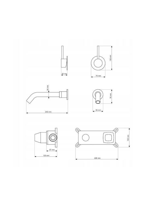Granitan Granitan Eingebaute Wasserhähne Set für Waschbecken Gold