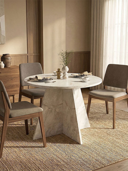 Tailor Round Dining Room Table Wooden White Marble Effect 100x100x75.7cm
