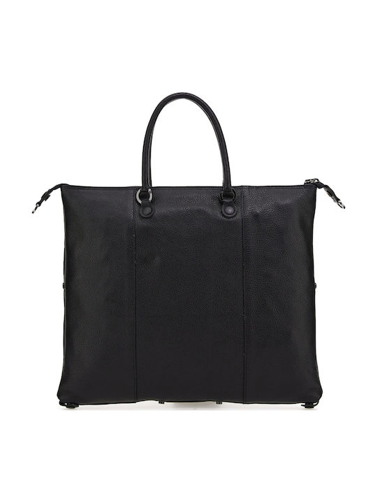Δερμάτινη Γυναικεία Τσάντα Shopper Πλάτης Μαύρη