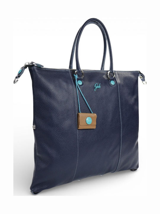 Leather Women's Shopper Backpack Blue