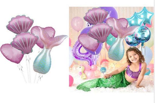 Set of 5 Mermaid Birthday Light Blue Foil Balloons Party