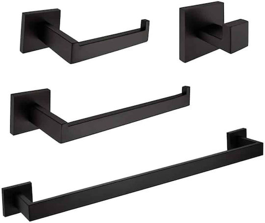 An der Wand Montiertes Badezimmerzubehör-Set Inox Schwarzes 4 Stück An der Wand Montiertes Badezimmerzubehör-Set Inox Schwarzes 4 Stück