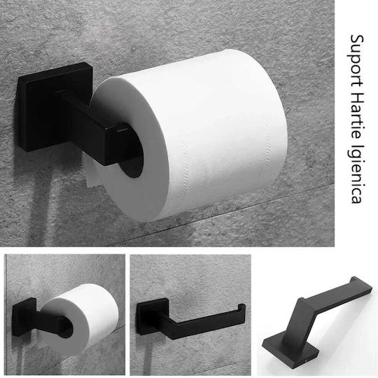 Set Montat Pe Perete De Accesorii Pentru Baie Inox Negru 4 Bucăți