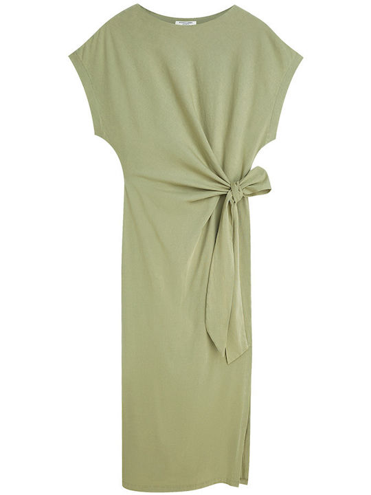 Summer Midi Dress with Tearing in Green