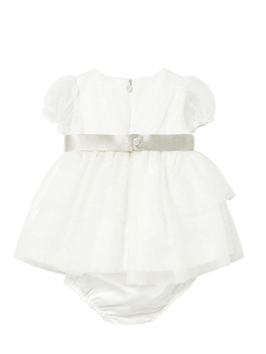 Girls Short Sleeve Tulle Dress Cream