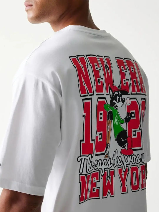 New Era Baseball Cat Character Graphic White Oversized T-shirt