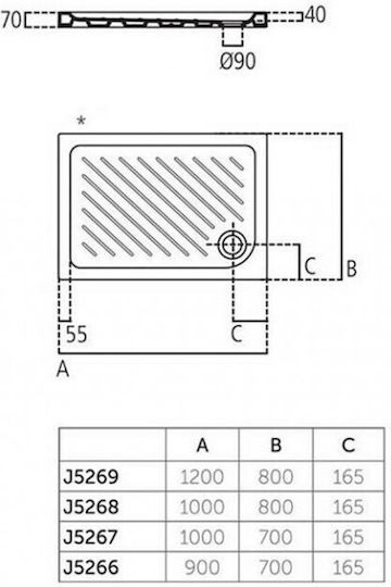 Ideal Standard Sevafresh Правоъгълена Порцеланов душ 100x80см Бял
