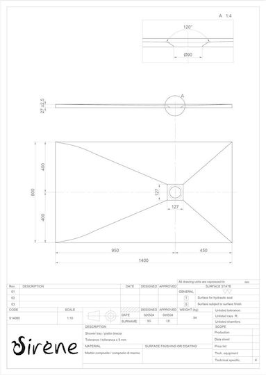Sirene Slate Акрил душ 140x80см Бял