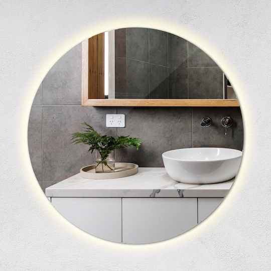 Tulup 80cm Στρογγυλός Καθρέπτης Μπάνιου Led από Μέταλλο